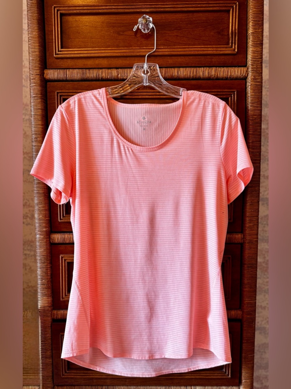 Athleta Scoop Neck Short-Sleeve Athletic Wear Top in Soft Coral - M